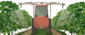 Traktor versprüht Pestizide auf Plantage